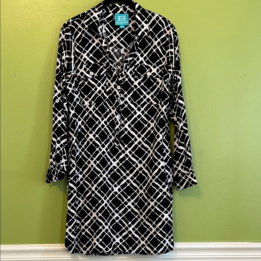 Escapada Black and White Print Shirt Dress